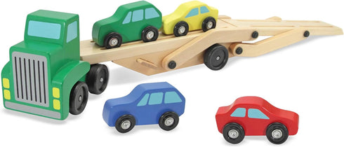 Melissa & Doug Wooden Car Carrier Truck and Cars Toy Set with 1 Truck and 4 Cars for Kids Ages 3+