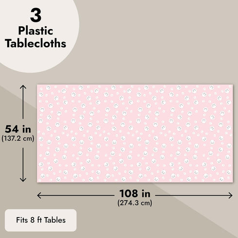 Sparkle and Bash 3 Pack Cat Themed Party Tablecloth, Pink Cat Birthday Plastic Tablecloth (54 x 108)