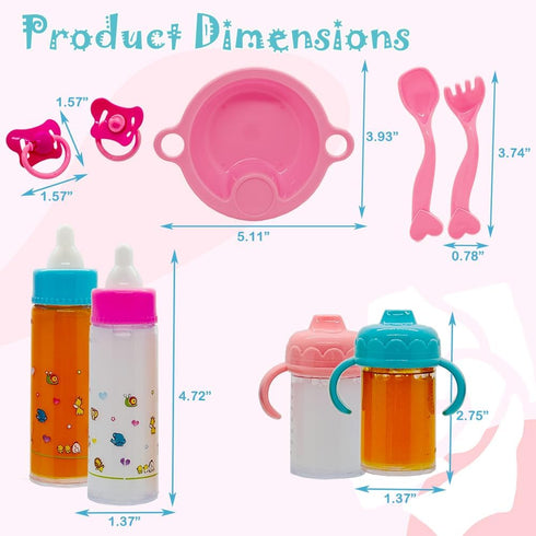 Baby Doll bottle Accessories Toys Baby Doll Magic bottles Playset Disappearing Bottles with Pacifier for Little Girls (big set(for 12-18" doll))