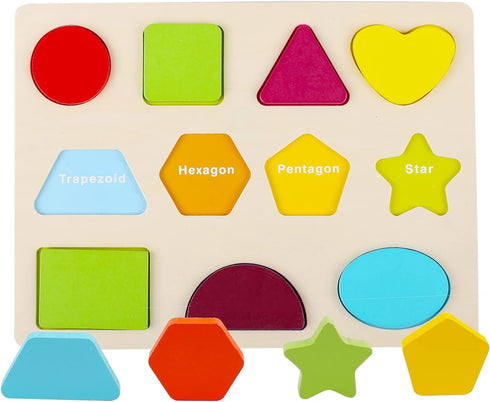 Kesletney Wooden Puzzles for Toddlers, Alphabet Number Shape Learning Toys for Kids, 3 in 1 Montessori
