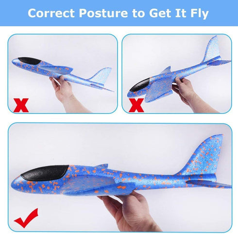 BooTaa 2 Pack Airplane Toys, 17.5" Large Throwing Foam Plane, 2 Flight Mode Glider for Kids, Outdoor Sport Toys