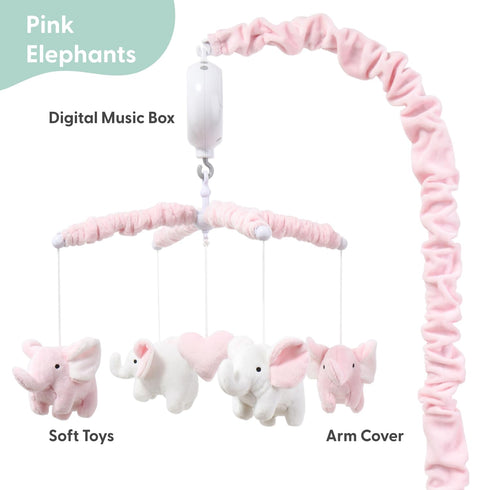 12 The Peanutshell Crib Mobile for Girls - Soft Pink Musical Baby Crib Mobile with Lullabies, Cute Elephant Baby Pink