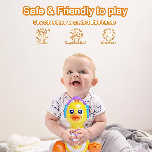Yzata Tummy 1 Musical Flapping Yellow Duck, Crawling Time, Educational Learning Walking Light Up Dancing Toy for Year