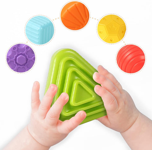 Montessori Toys for 1 Year Old, Cube Bin & 6 Sensory Shape Blocks, Developmental Infant Birthday Gifts for 12-18 Months