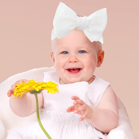 KIDOCHEESE Baby Girl Nylon Hairband with Bows, 5 Count (Pack of 1), Handmade for Infant, Extra Stretchy