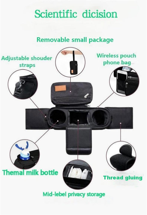 Generic The multi-functional baby carriage storage bag can be fixed on the vehicle. It has a cup holder and detachable