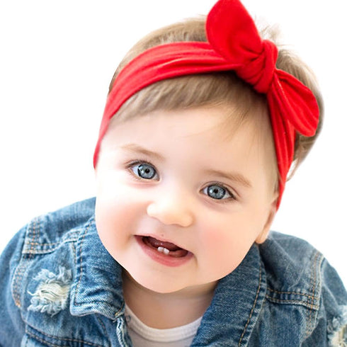 Utaly Winter Cute Kids Baby Girls Knit Rabbit Knotted Headband Earwarmer (Beige + Red, Stretchy)