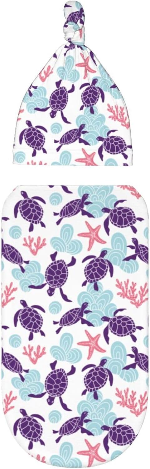 Sanghing Sets Sea Turtle Ocean Coastal Newborn Swaddle Blankets Baby Stuff Soft Swaddling Blanket with Beanie Gifts