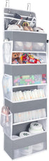 Univivi Over the Door Organizer, 5 Shelf Hanging Storage with 4 Large Compartments, 2 Small PVC Pockets