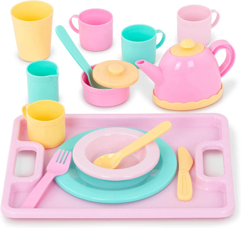 Set 3+ Years(34 Battat Play Circle Dish Plates, Cups, and Tea Party Toys Kitchen Toys for Toddlers Pretend Play Pieces)