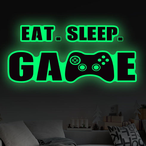 Eat Sleep Game Wall Decal for Boys Room, Video Game Decor with Gaming Controller Stickers, Classic Style