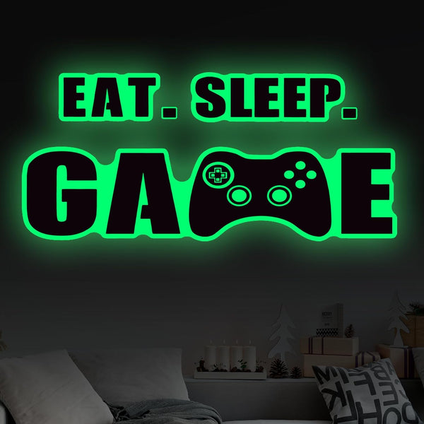 Eat Sleep Game Wall Decal for Boys Room, Video Game Decor with Gaming Controller Stickers, Classic Style