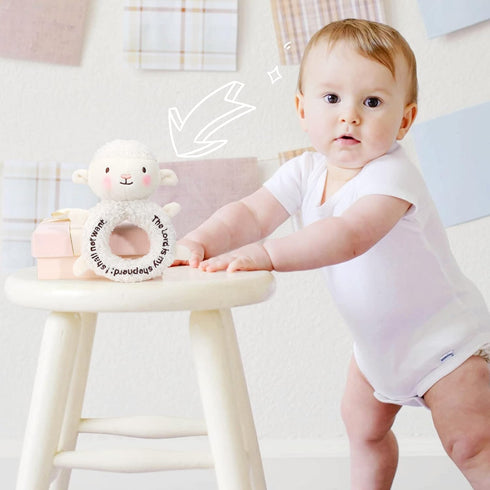 Little Sheep Lamb Stuffed Animal Plush Snuggle Toy, Embroidered Religious Gifts for Boys Girls Baby Showers Nursery