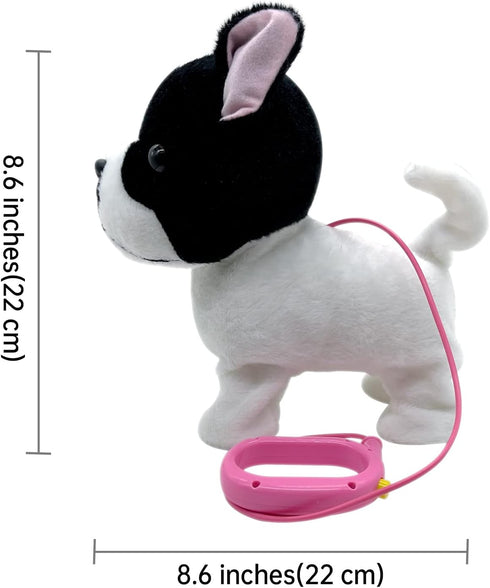 3+ YH YUHUNG Walking French Bulldog Toy with Leash, Black & White Frenchie Puppy Robot, Electronic Barking & Wagging