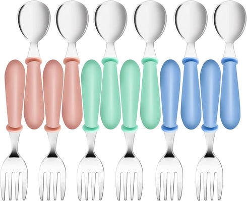 12PCS Toddler Forks & Spoons Set, Stainless Steel Baby Utensils, Kids Silverware for Self Feeding, BPA Free Metal