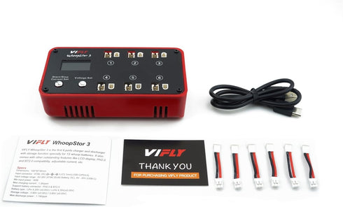 WhoopStor 3 Red Color 1S LiPo Battery Storage Charger, Tiny Whoop Charger with LCD Display and PH2.0/BT2.0 Connectors