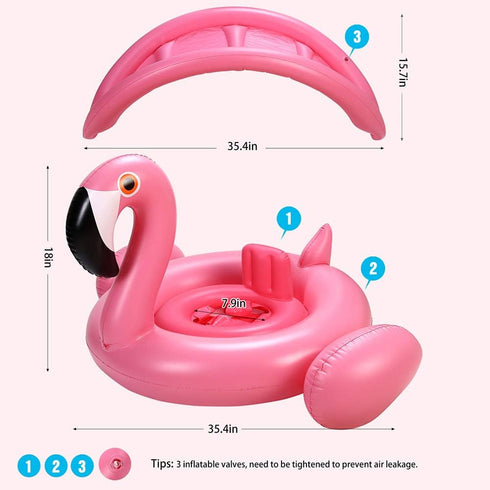 Swimming Baby Pool Float with Canopy,Flamingo Inflatable Ring,Infant Pool Floaties Sunshade Toys for Baby Girls Boys