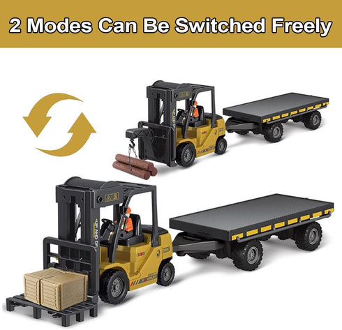 11 2 1 3+ KNACKTOYZ Remote Control Forklift with Flatbed Truck, Channel RC Forklifts with Spray, Cool Lights & Sound