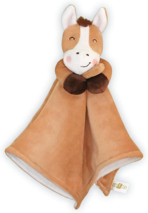 Horse Lovey Baby Security Blanket - Pony Plush Animal Blankie 13x13 Inches (Brown)