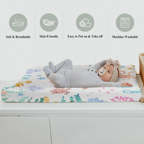 ZoUbqchY 32''16'' Colorful Ocean Animals Changing Pad Covers for Baby Girls Boys Whale Turtle Jellyfish Sea Horse