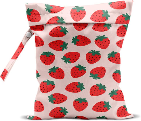 CFGBFDGH Strawberry Wet Bags 12x10 Inch, Fruits Waterproof Travel Laundry Bags, Pink Reusable