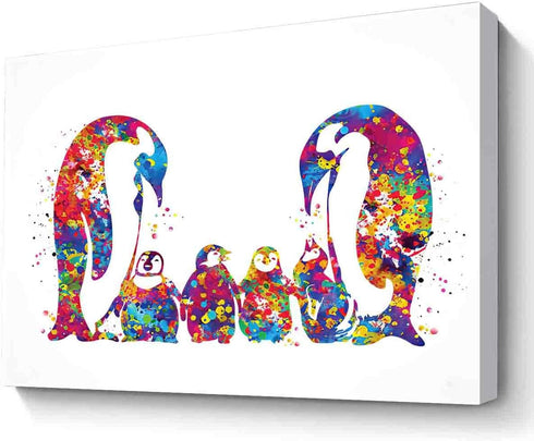 MBARE Watercolor Paint Art,Penguin Family Four Baby Watercolor Art Print Wedding Gift Love