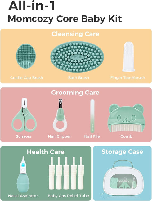 Momcozy Core Baby Kit, Baby Shower & Registry Essential Kit for Grooming&Health&Cleansing Care, Includes Nail File