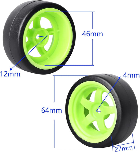 1/10 RC Drift Tires and Wheels 12mm Hex Hard Tyre for RC Drifting Car, Also Fit 1/12 1/14 1/16 Scale Models, Set of 4