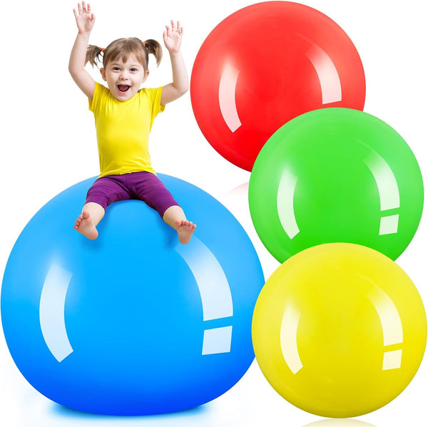 Jenaai 4 Pcs 30 Inch Big Bounce Ball, Large Rubber Kickball, Giant Inflatable Hopping Ball for Outdoor Activity