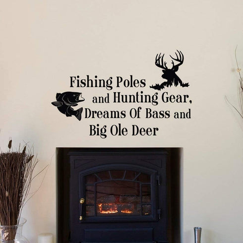 Country Deer Wall Decals - 35x57cm Quotes Fishing Poles and Hunting GEA Stickers for Kid's Room Decor