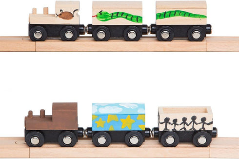 Orbrium 4 Assorted Unpainted Train Cars for Wooden Railway, Compatible with Thomas, Chuggington