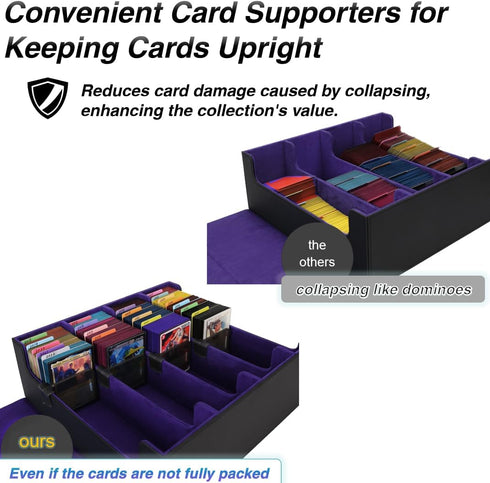 Venssu Card Storage Box for Trading Cards, 3000+ MTG Deck Box with 24 Colorful Divider Tabs (Black and Purple)