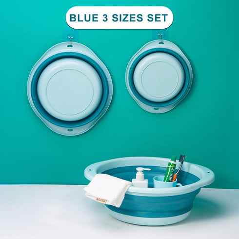 3-Pack Set, 3 Set Collapsible Wash Basin Baby Kids Wash Basin Dish Tub for Travel Home, Different Sizes Space Saving