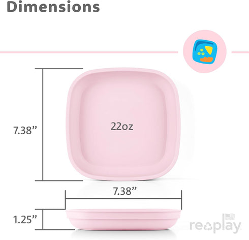22 Oz. Set 6-7.37" 7.37" 1.25" Re-Play Toddler Plates - Deep-Walled Flat Kids Plates - Dishwasher & Microwave Safe