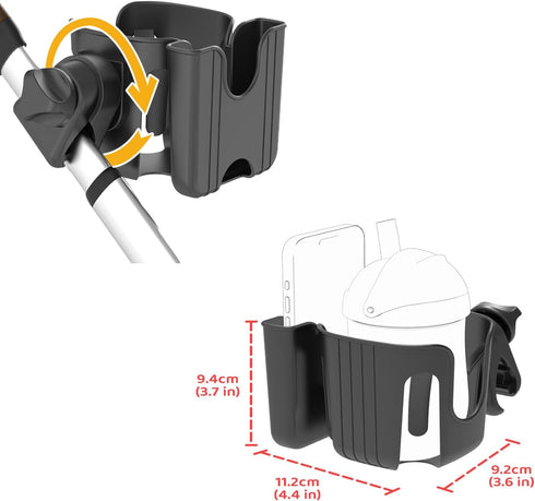 WedFeir 2-in-1 Universal Cup and Phone Holder for Uppababy Nuna Doona Strollers, Bikes, Wheelchairs, Walkers, Scooters