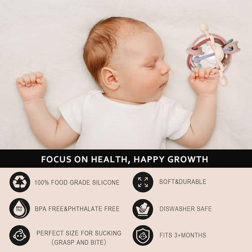 Baby Teething Toy for 3-12 Months, Silicone Rattle Sensory Teether Toy, BPA Free, Milk White Chew Toys for Teething