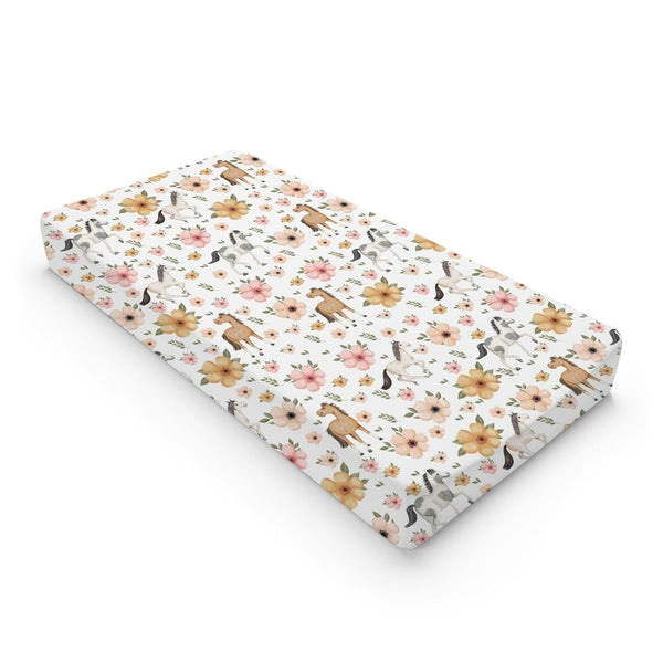 Watercolor Horse Boho Floral Changing Pad Cover, Cute Horses Diaper Change Table Sheets for Boys Girls, 32"x16"