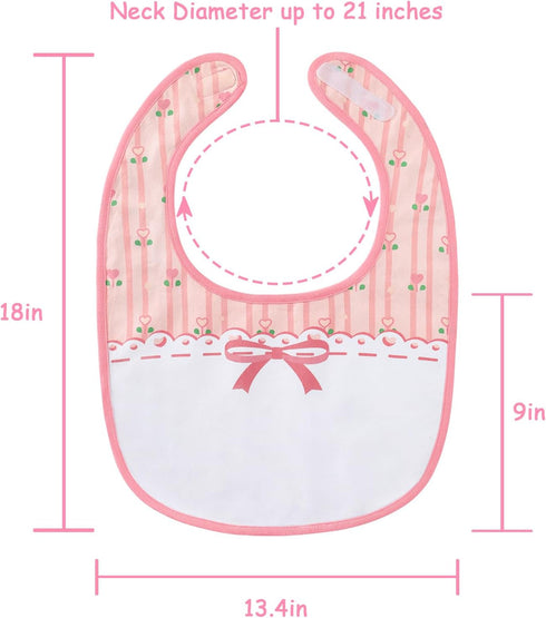 Littleforbig Adult Bib - Cotton Waterproof Babydoll Printed Pink Floral, Adjustable Velcro Closure