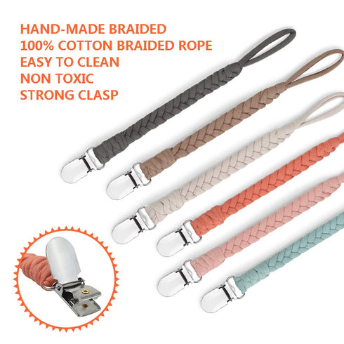 NacyLocalsugee Set 6 Pack Pacifier Clip for Boys and Girls, Handmade Braided Cotton Baby Pacifier Holder Leash Smoother