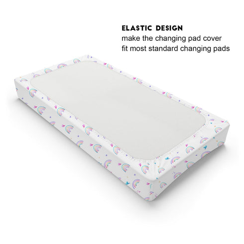 Rainbow Changing Pad Covers, Cute Colorful Changing Table Cover for Boys Girls, Ultra Soft Breathable Stretchy Diaper