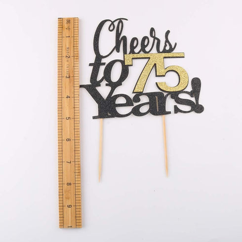 LVEUD Black Font Golden Numbers Cheers to 75 Years Happy Birthday Cake Topper - Wedding, Anniversary Decorations