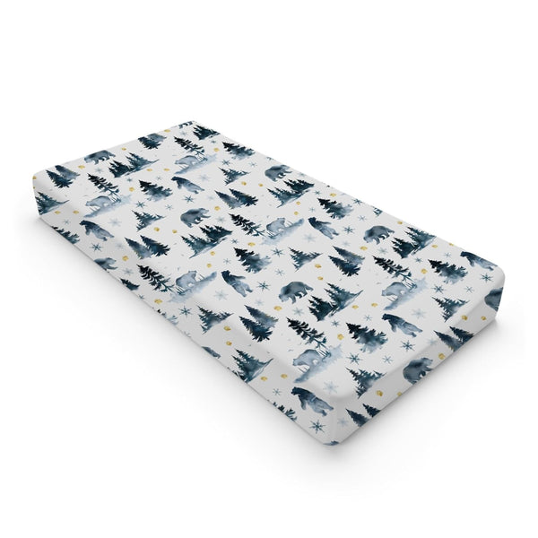 Woodland Bear Snow Forest Changing Pad Cover, 32"x16" Soft Stretchy Sheets for Baby Boys Girls