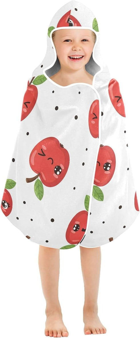 Takiito Cute Apples Hooded Baby Towel for Newborn Infant, Soft & Absorbent Bath Towel Essentials, Machine Washable