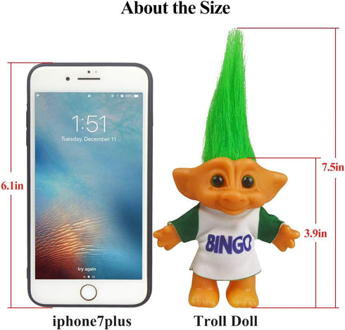 Vintage Troll Dolls Retro Chromatic Doll for Collections, Arts and Crafts, Party Favors - 7.5" Tall (Green)