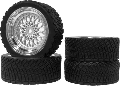 4PCS 65mm RC Rally Car Rubber Tires and Plastic Plating Wheel Rims Set for 1/10 RC On-Road Drift Racing Car