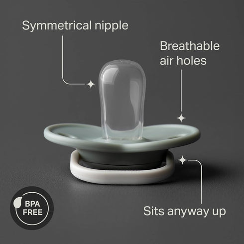 Tommee 18-36 Symmetrical Pack 6 Tippee Anytime Matte Pacifiers, Months, Baglet, BPA-Free Binkies, Blue/Green/Grey
