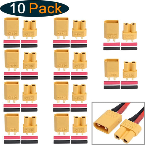 10 Pairs HobbyPark XT30 Connectors Male Female Power Plugs with Heat Shrink Tubing for RC Lipo Battery Pack