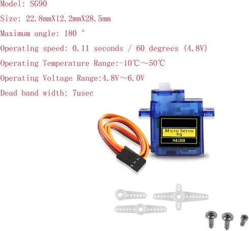 2 Pack SG90 SG90 9g Micro Servo Motor Mini Servo Servo Kit for RC Helicopter Airplane Car Boat Robot
