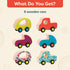 B. toys 6 Little Wooden Toy Cars Free Wheee-Lees Colorful Play Set for Kids, Toddlers, 1 Year +