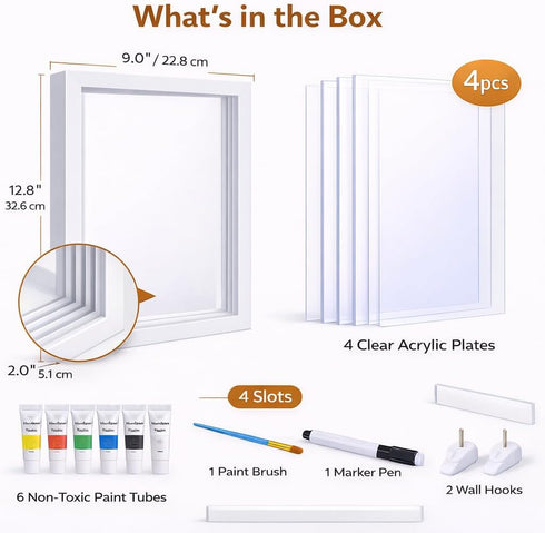 4 Family Handprint & Hand Casting Kit DIY Craft Keepsake with Wooden Frame, Non-Toxic Paints, Baby Footprin Kit Perfect